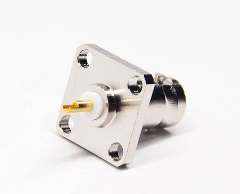 BNC4孔方形法兰直式射频同轴连接器母头PCB板端