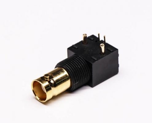 bnc弯头焊板安装母头镀金黑胶接PCB板