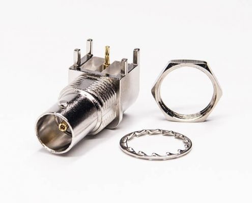 弯脚bnc连接器母座穿墙式插PCB板