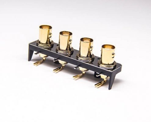 4孔BNC接口母头弯式PCB板插板式50欧姆