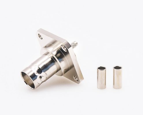 用于RG174/RG316接线的BNC连接器母头直式面板安装4孔法兰压接