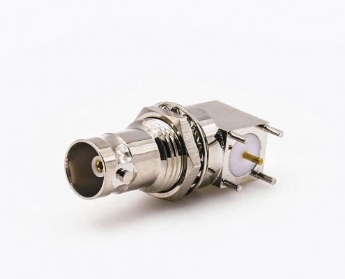 弯式BNC连接器75Ω母头PCB安装插孔前锁穿墙
