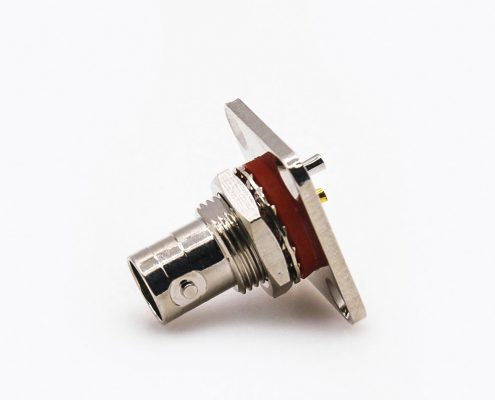 BNC底盘母头连接器防水75Ω4孔法兰直型前锁穿墙焊接应接线