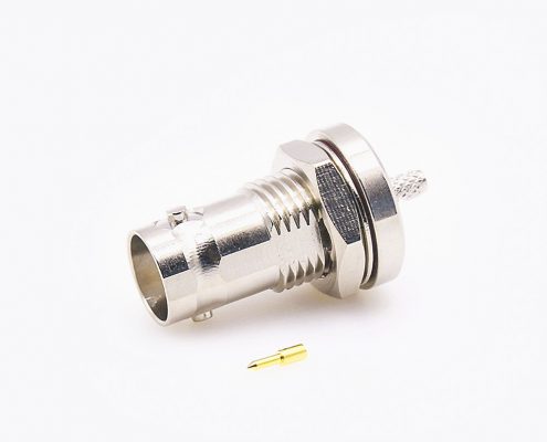 用于RG174/RG316接线的BNC面板安装母头直式连接器前锁穿墙压接