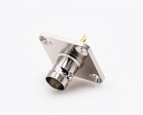 BNC面板安装母头直式4孔法兰连接器焊接接线