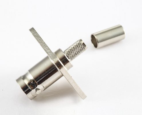 BNC连接器压接接线面板安装4孔法兰母头直式