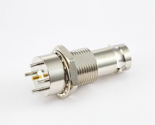 PCB安装BNC50Ω母头直式连接器前锁穿墙插孔