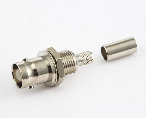 用于RG58/RG142的BNC母头压接连接器直式面板安装后锁穿墙