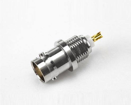 75Ω焊接杯型接线BNC连接器母头180度面板安装后锁穿墙