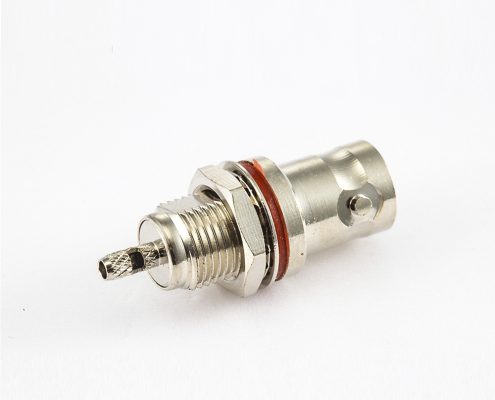 RG178用螺母的防水接线BNC连接器母头180度后锁穿墙开天窗式压接