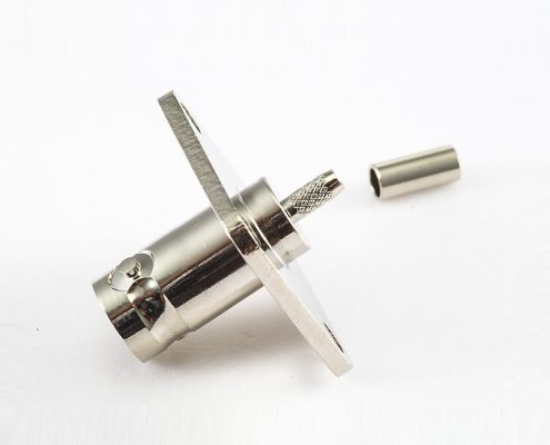 接线压接BNC母180度连接器面板安装4孔法兰用于RG174/RG316