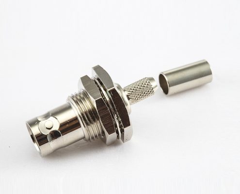 BNC连接器母直式穿墙压接RG58/RG142其他铜镀镍标准50Ω/75Ω