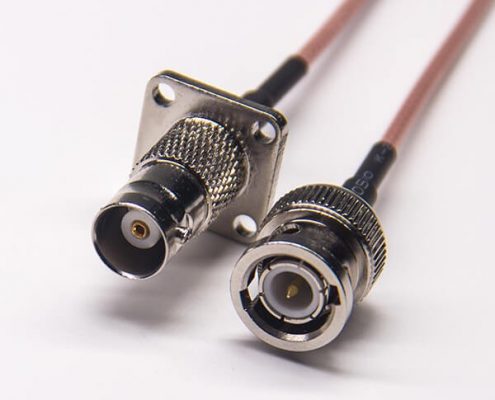 bnc线缆接头180度转bnc四孔法兰母头接RG316线