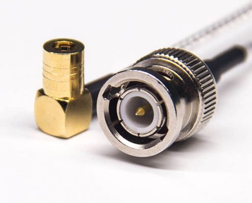 BNC接头公头直式转SMB弯式公头同轴线缆接RG316